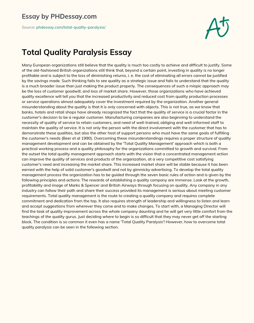 Total Quality Paralysis Essay essay