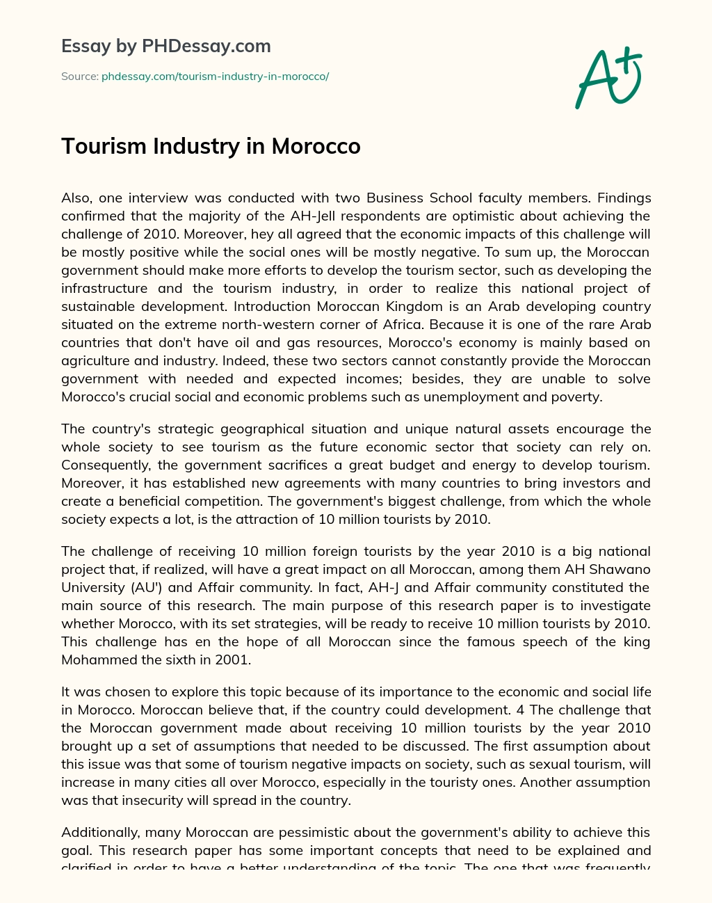 Tourism Industry in Morocco essay
