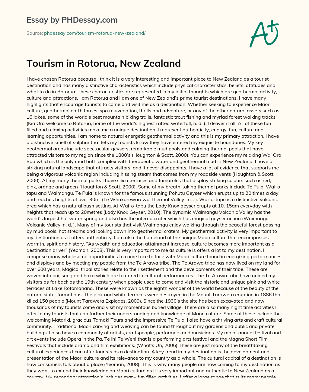 Tourism in Rotorua, New Zealand essay