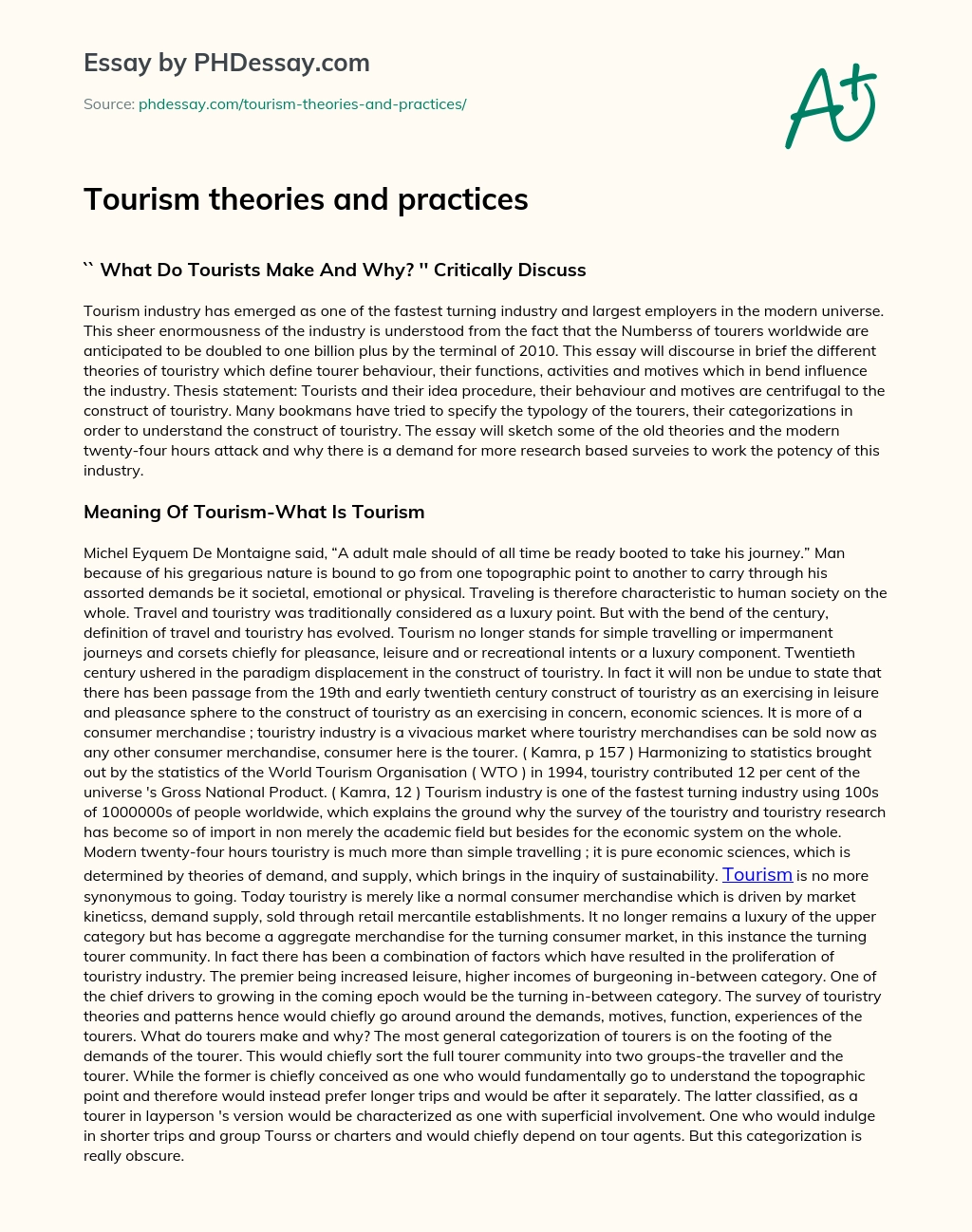 Tourism theories and practices essay