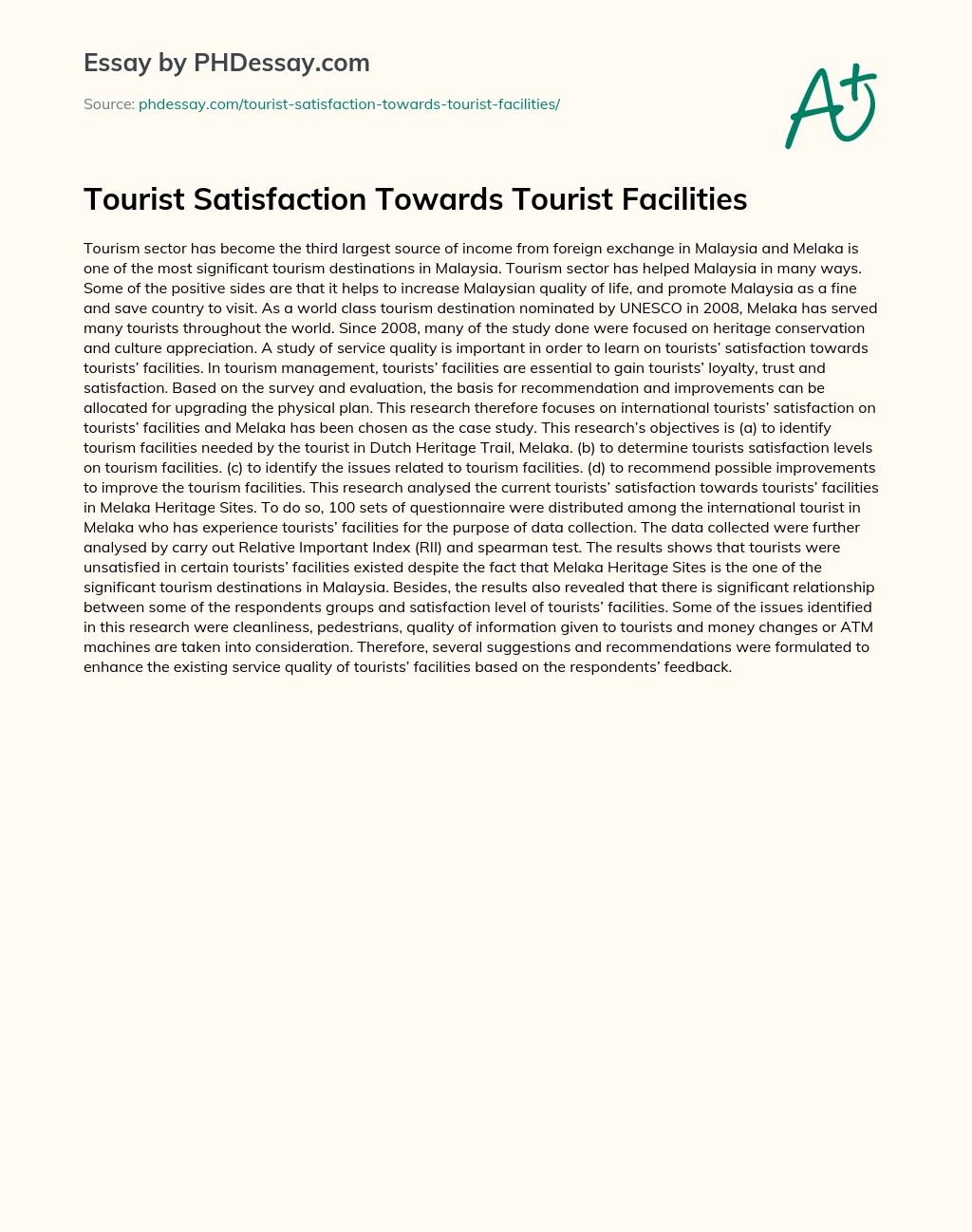 Tourist Satisfaction Towards Tourist Facilities essay