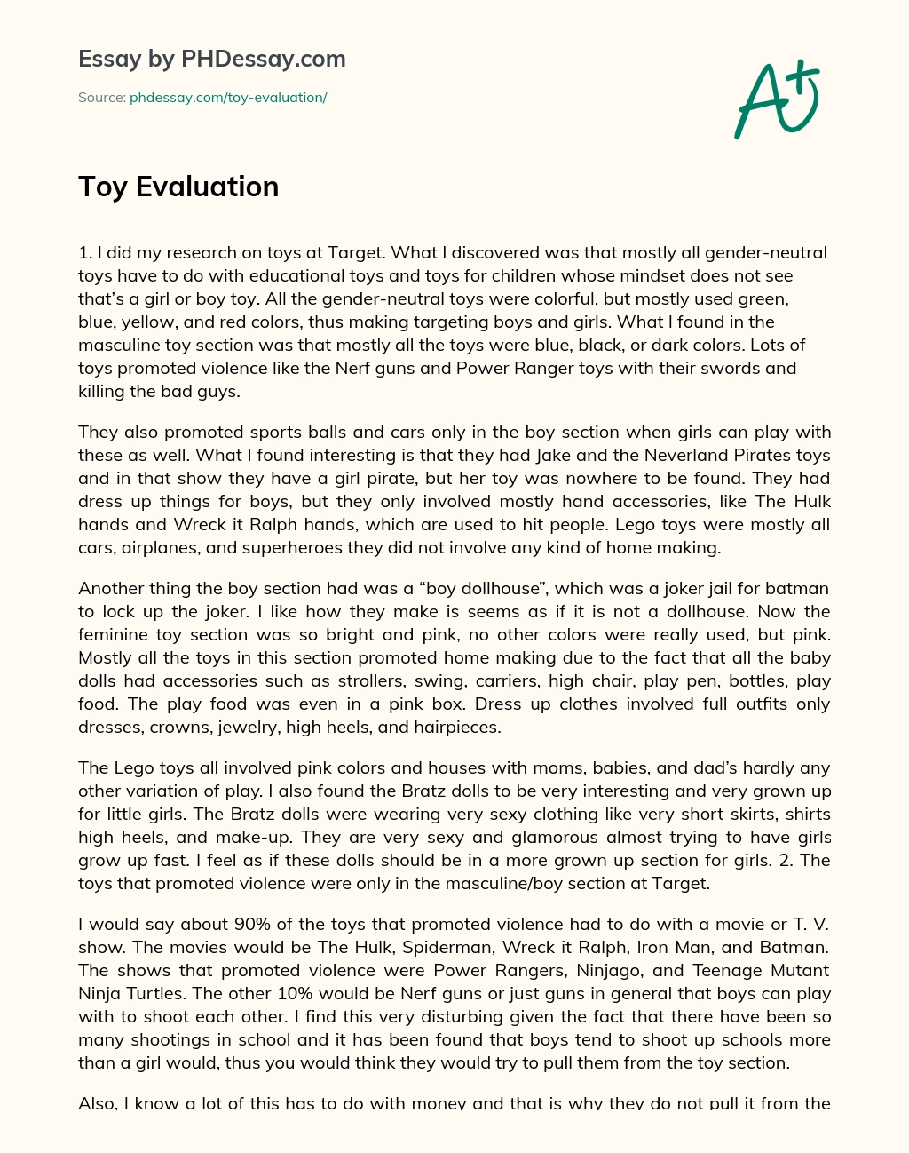 Toy Evaluation essay