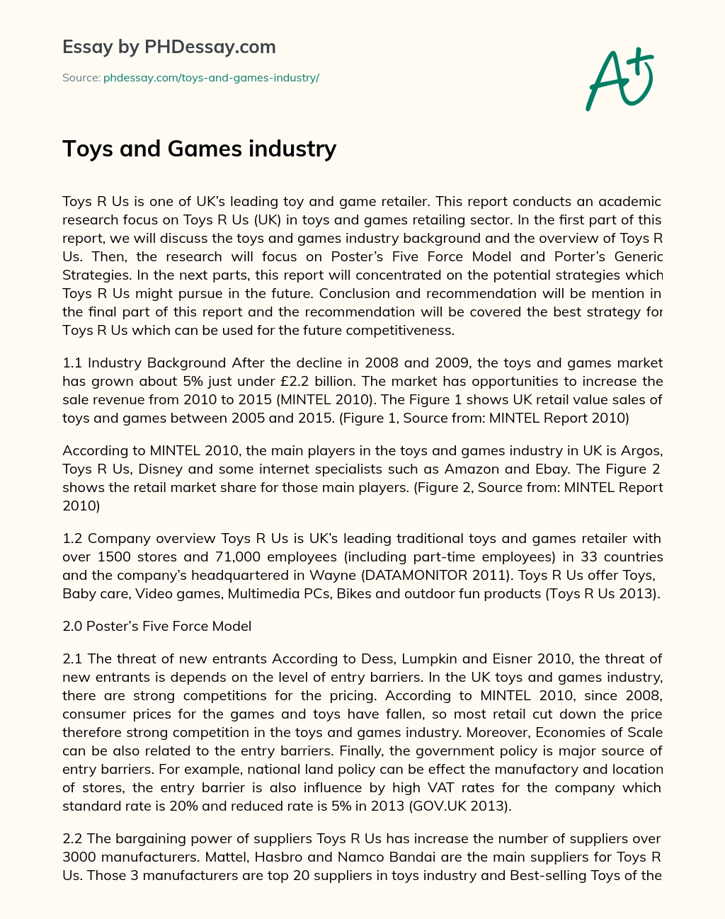 Toys and Games industry essay