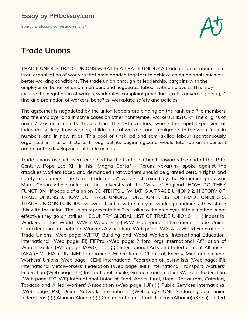 Trade Unions essay