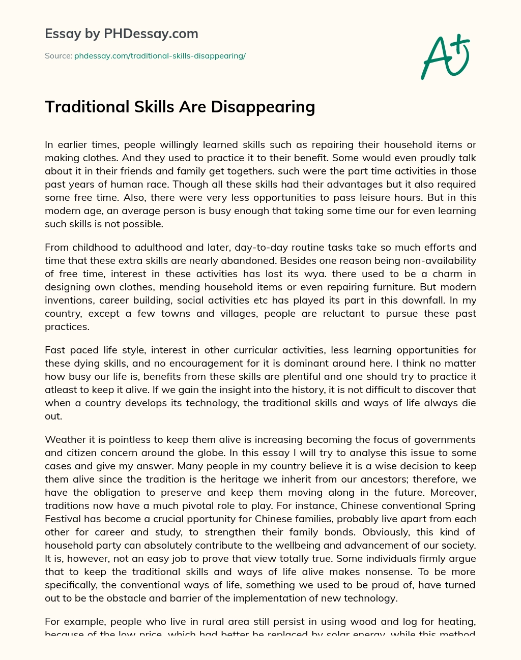 Traditional Skills Are Disappearing essay
