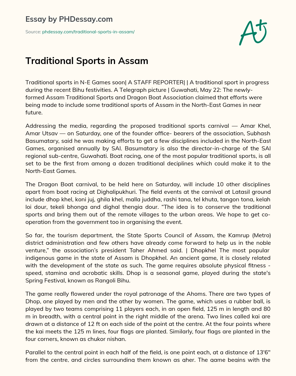 Traditional Sports in Assam essay