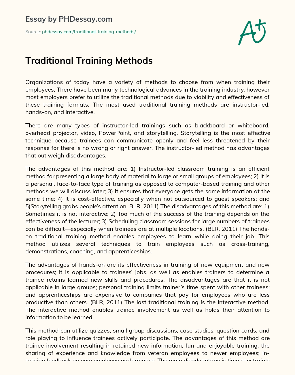 Traditional Training Methods essay