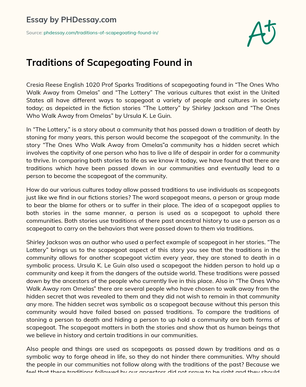 Traditions of Scapegoating Found in essay