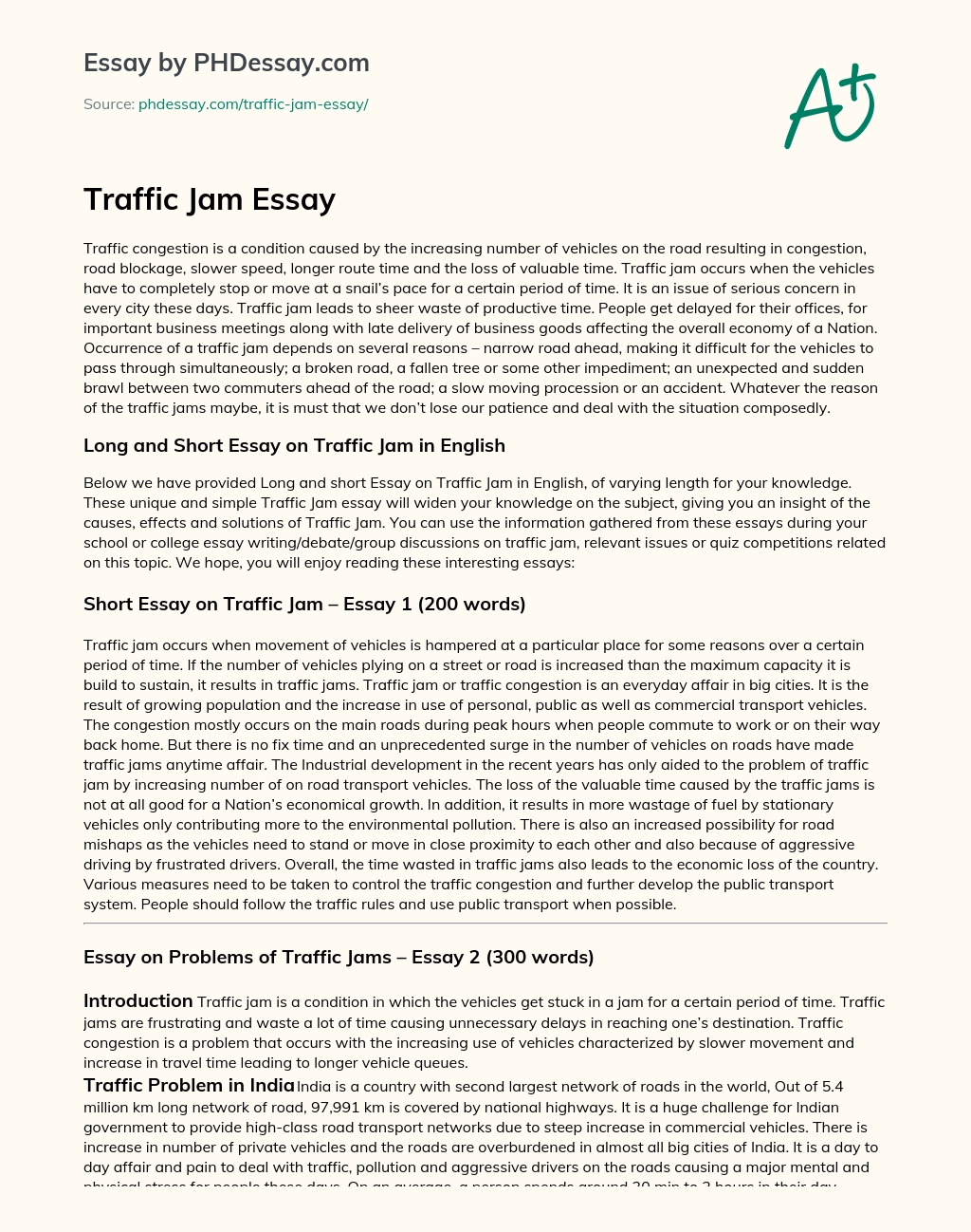 The Negative Impact of Traffic Congestion on Society and Economy essay