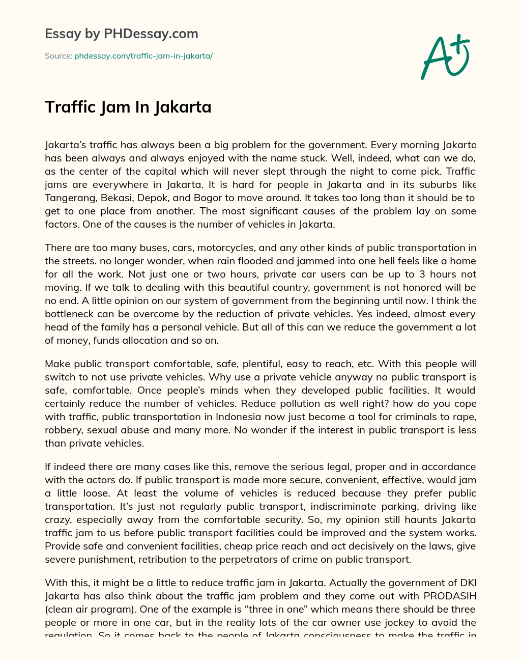 Traffic Jam In Jakarta essay