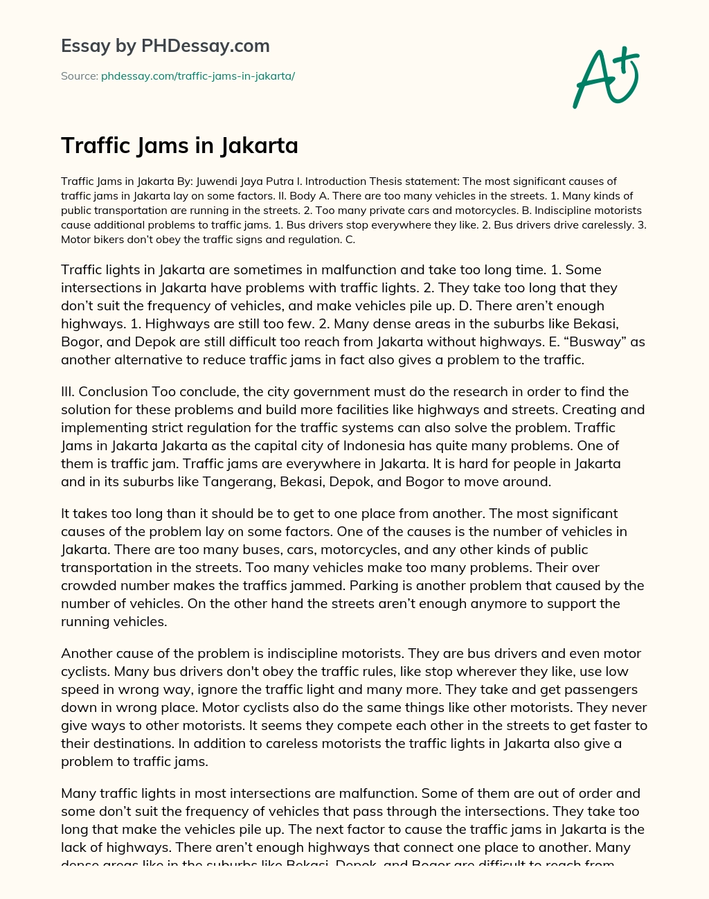 Traffic Jams in Jakarta essay