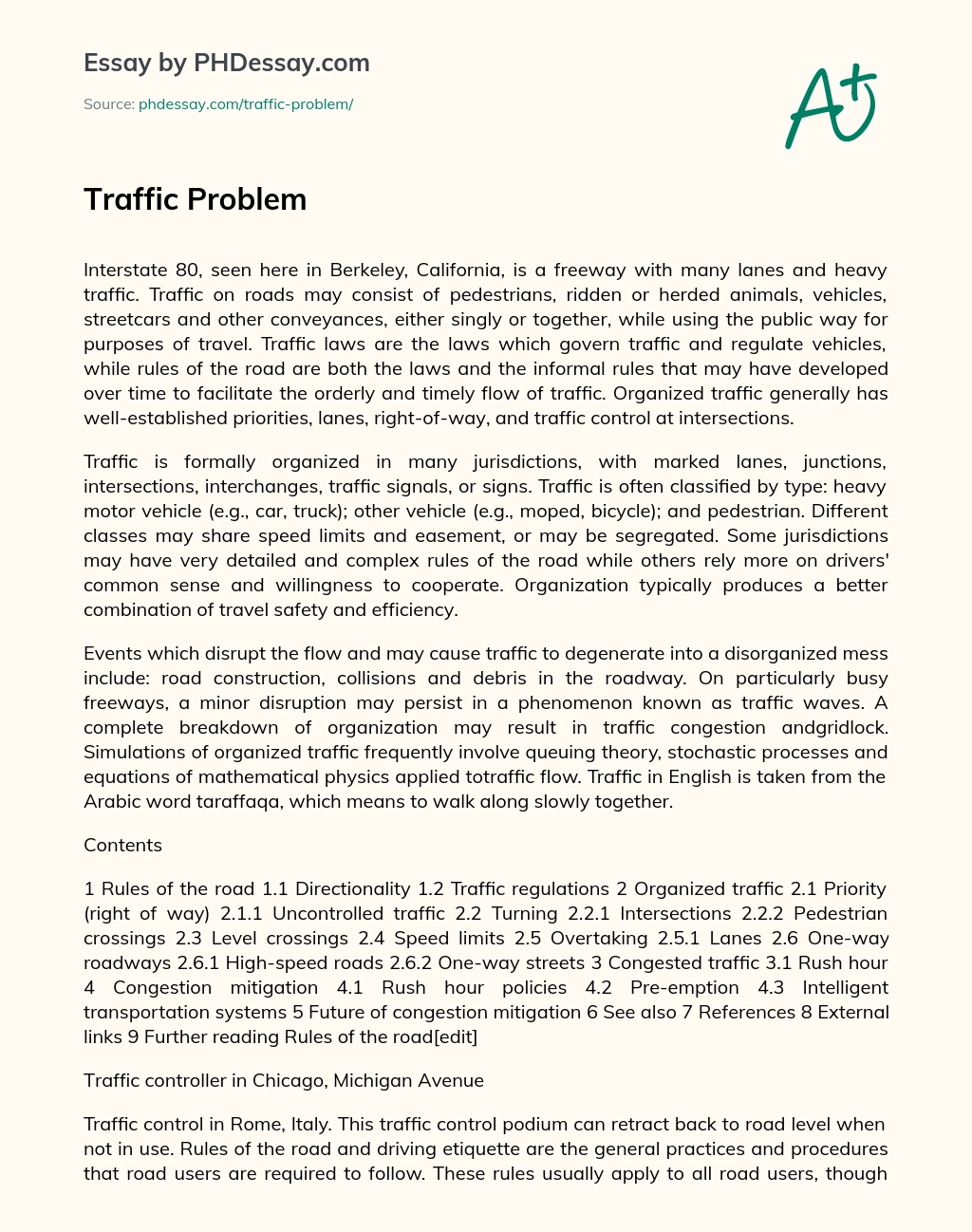 Traffic Problem essay
