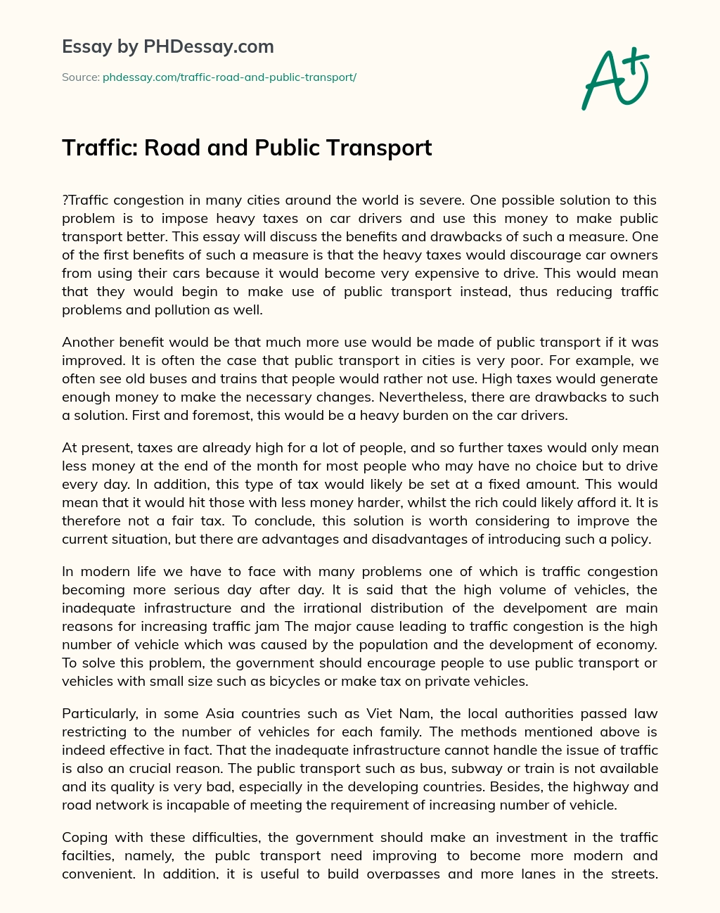 Traffic: Road and Public Transport essay