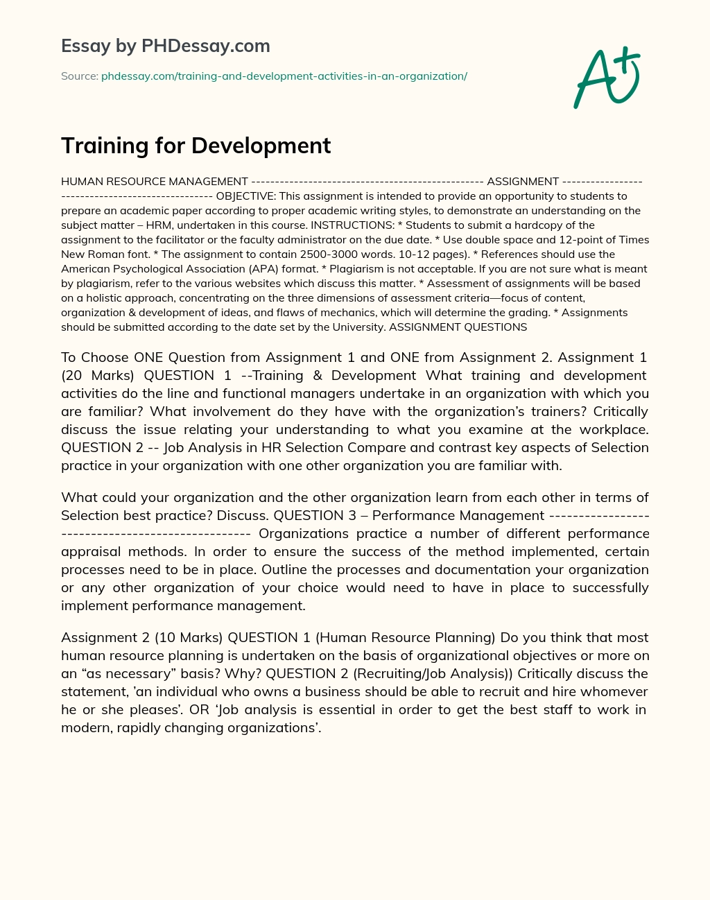 Training for Development essay