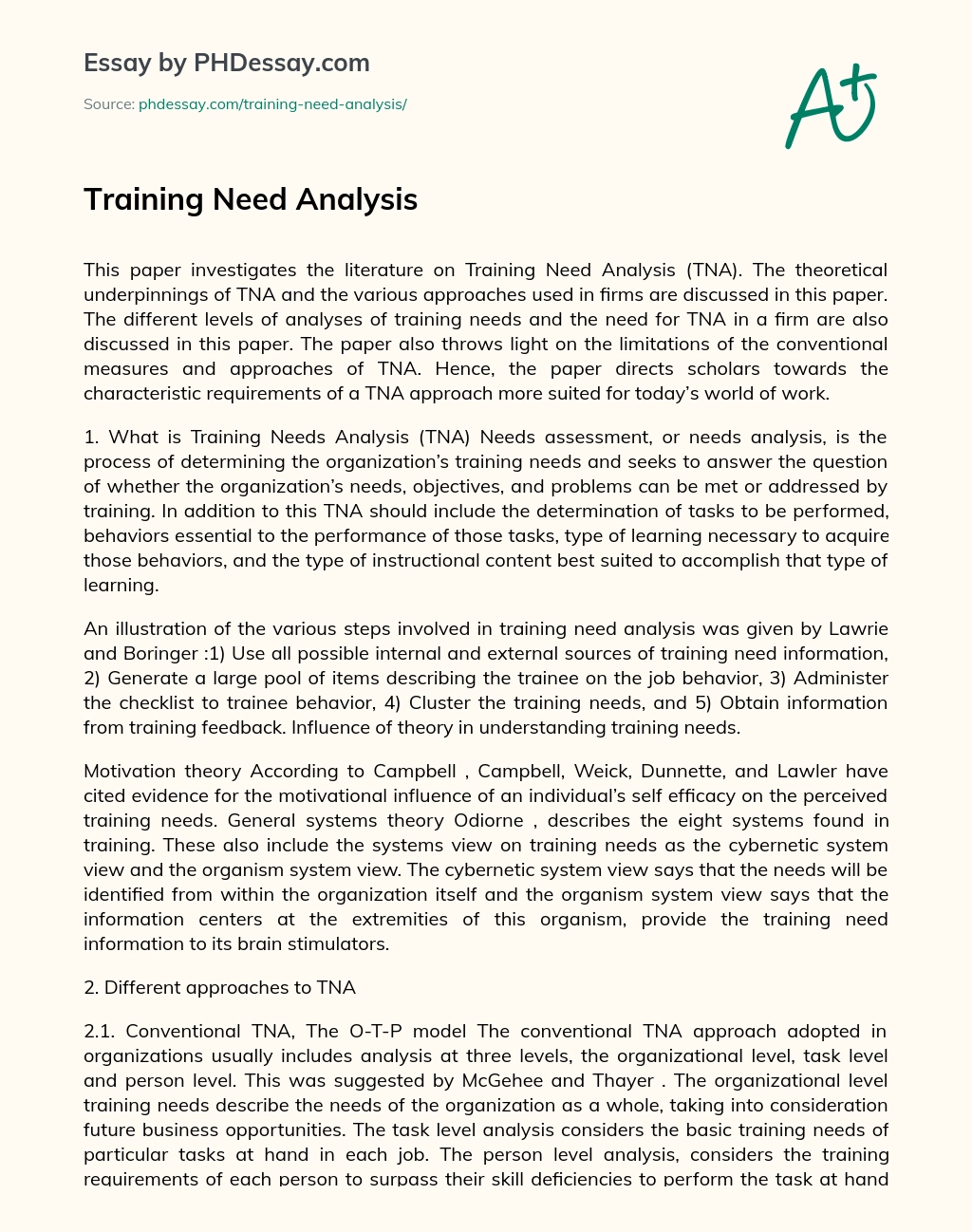 Training Need Analysis essay