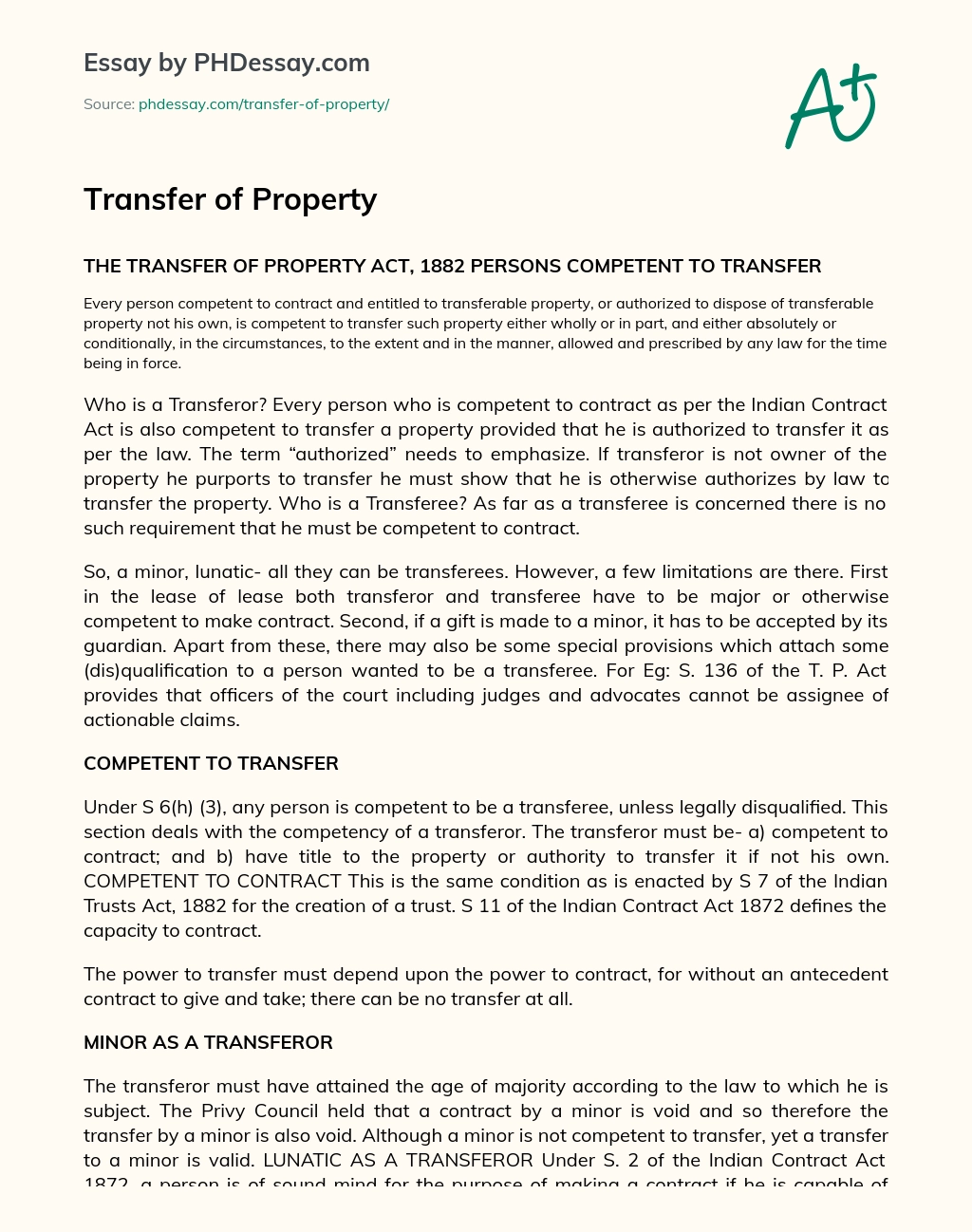 Transfer of Property essay