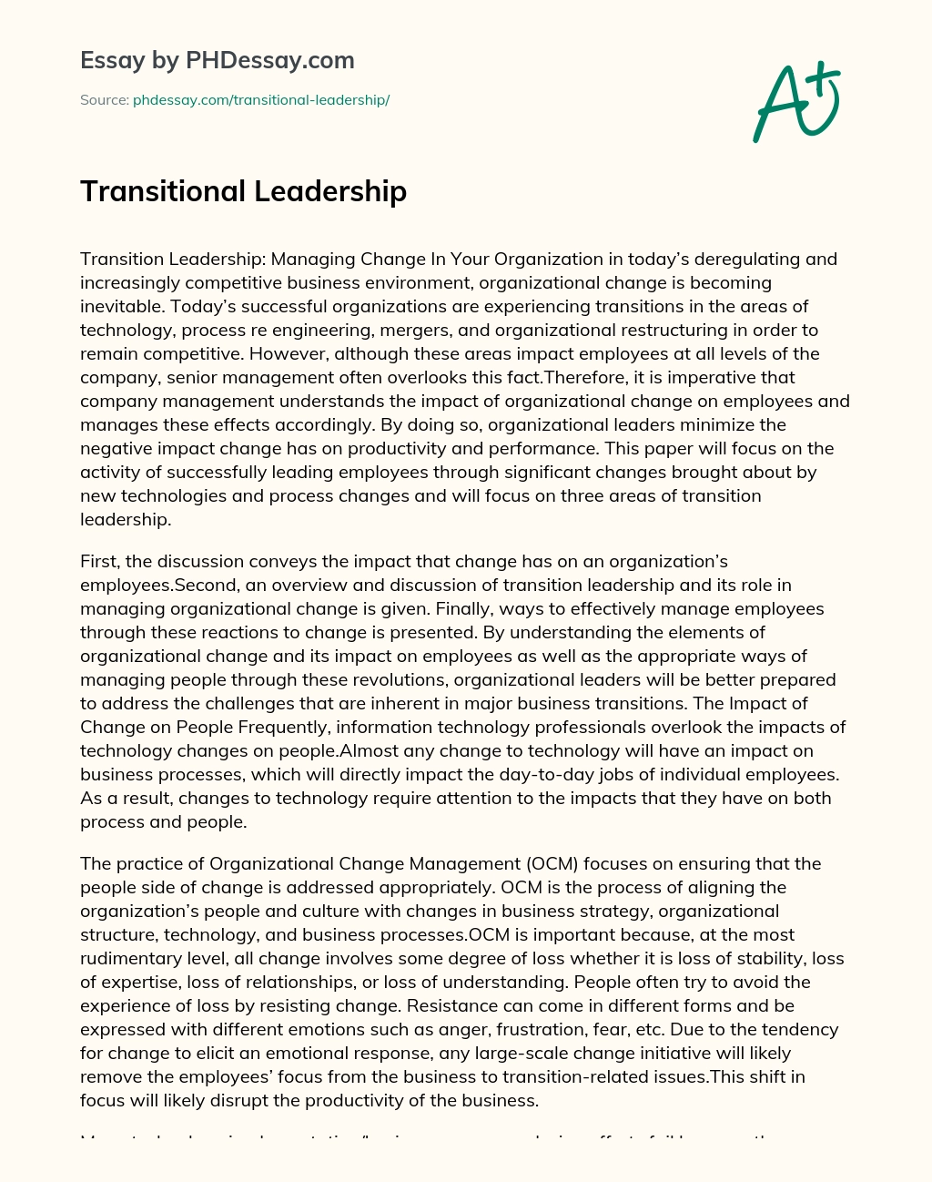 Transitional Leadership essay