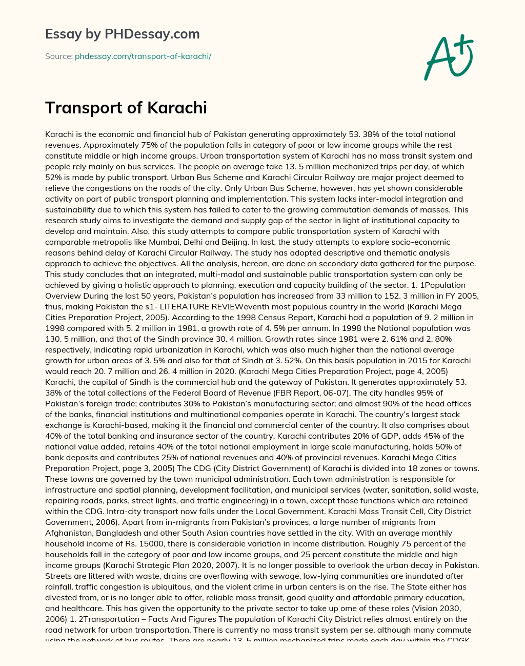 Transport of Karachi essay