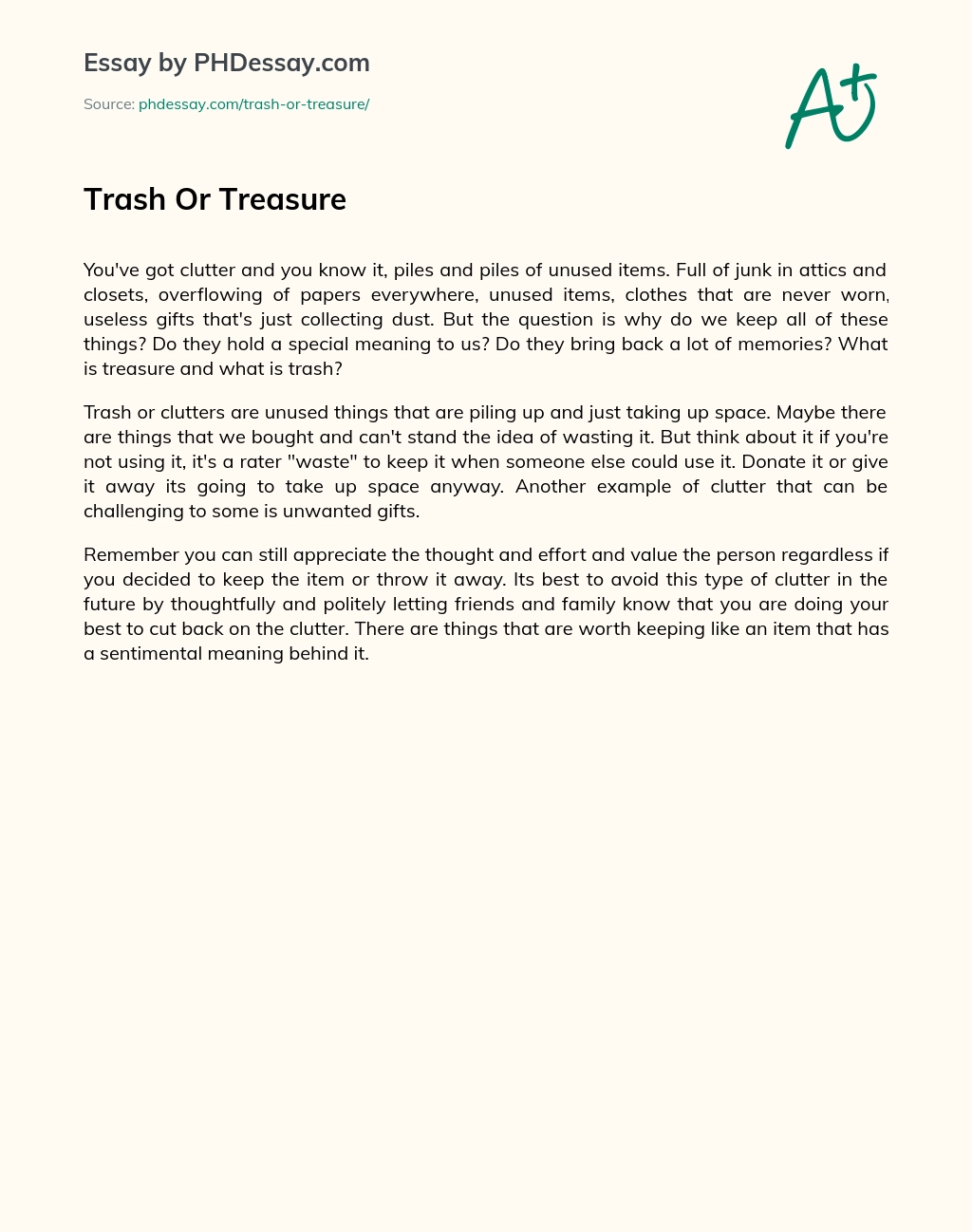 Trash Or Treasure essay