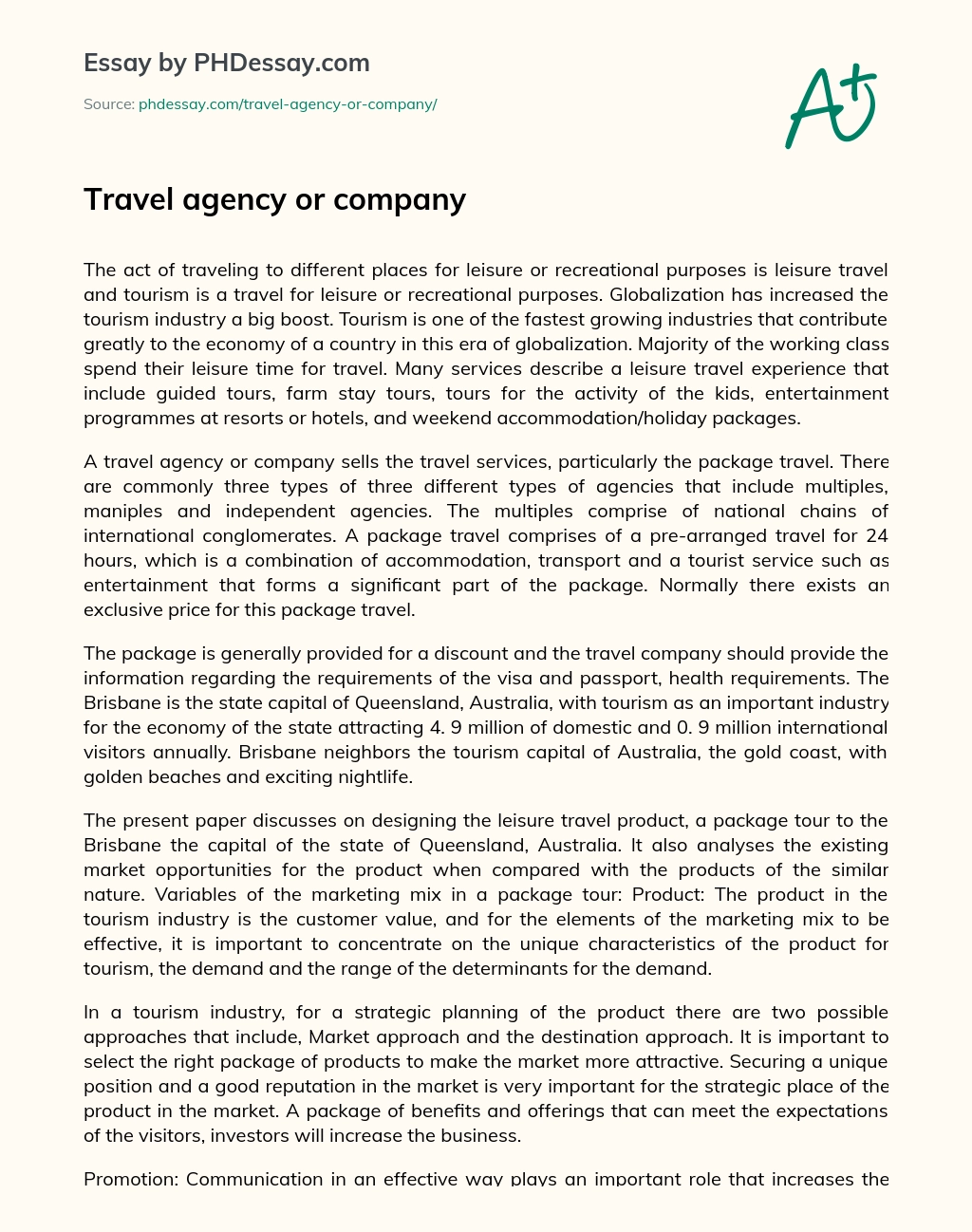 Travel agency or company essay