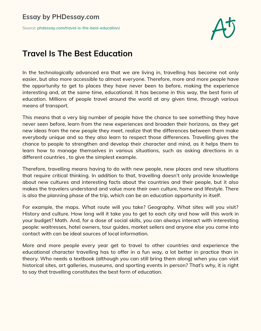 Travel Is The Best Education essay