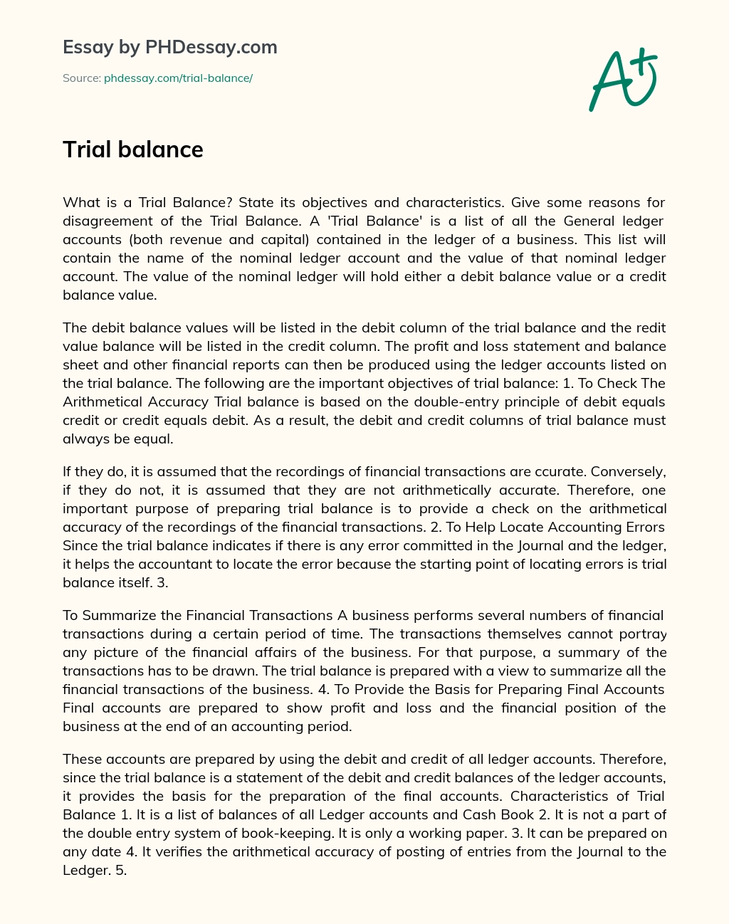 Trial balance essay