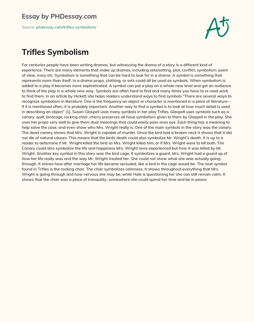 Trifles Symbolism essay