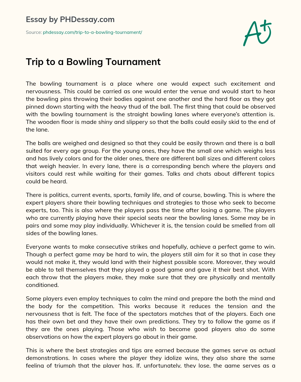 Trip to a Bowling Tournament essay