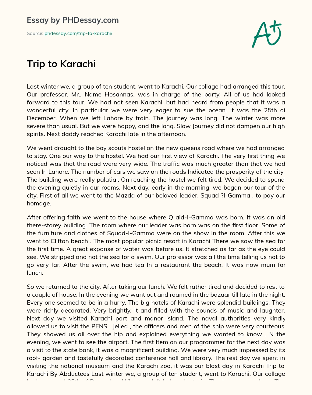 Trip to Karachi essay
