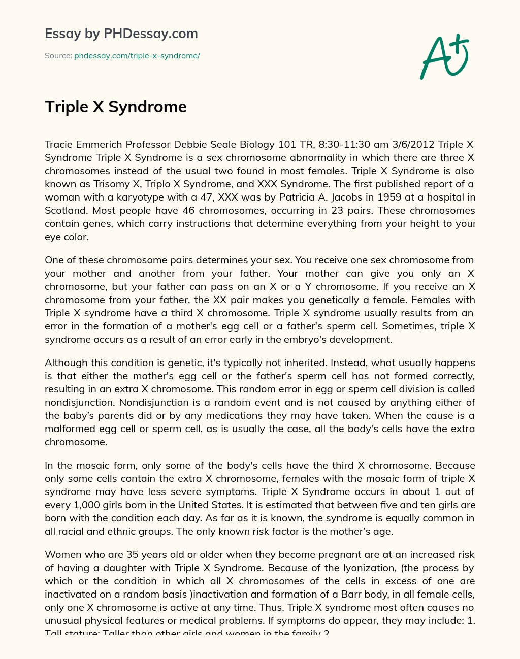 Triple X Syndrome essay