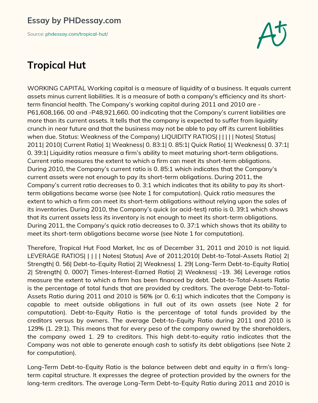 Tropical Hut essay