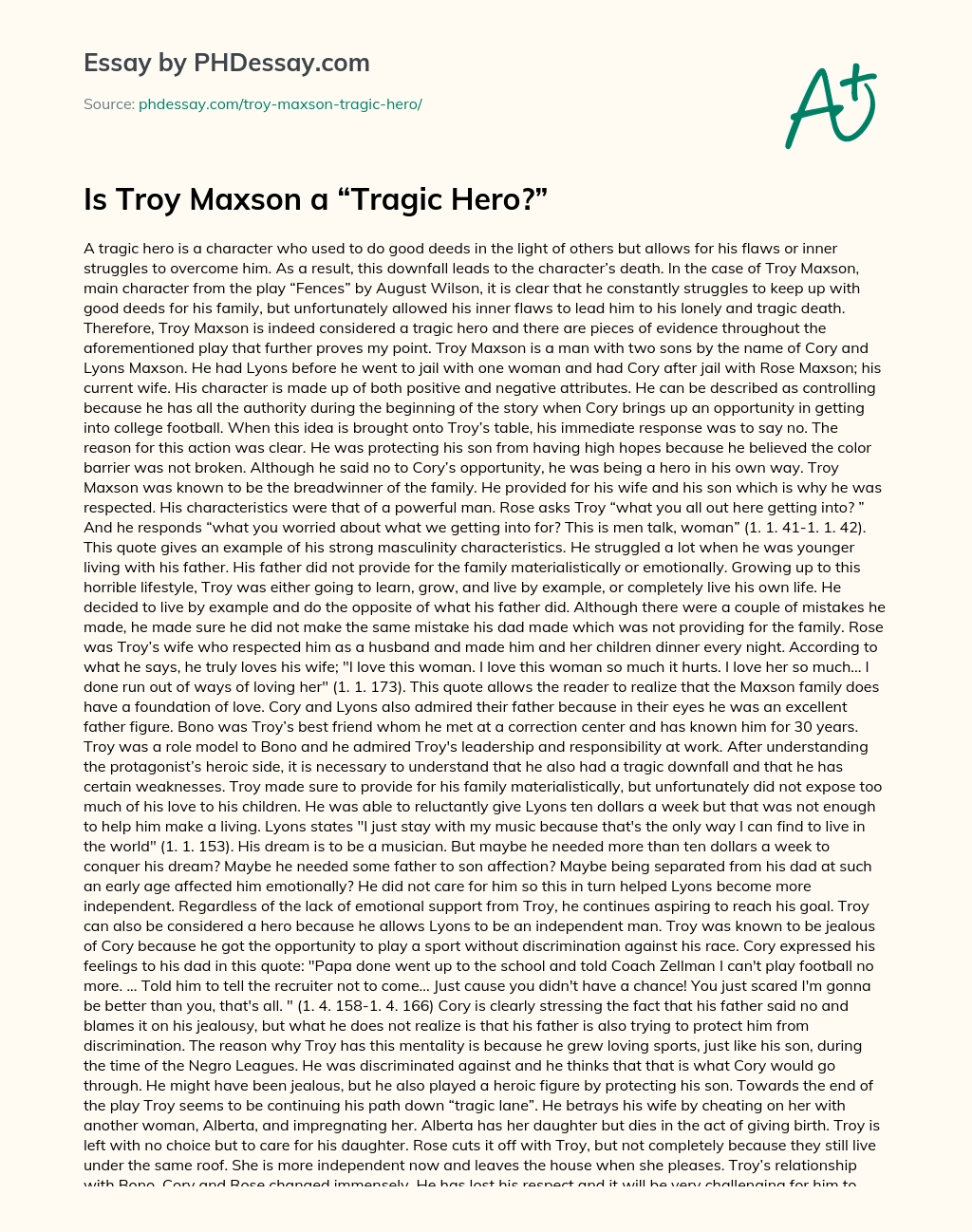 Is Troy Maxson a “Tragic Hero?” essay