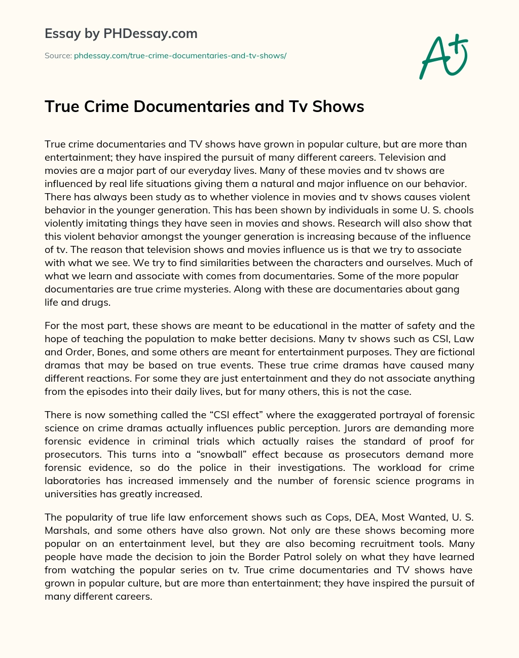 True Crime Documentaries and Tv Shows essay