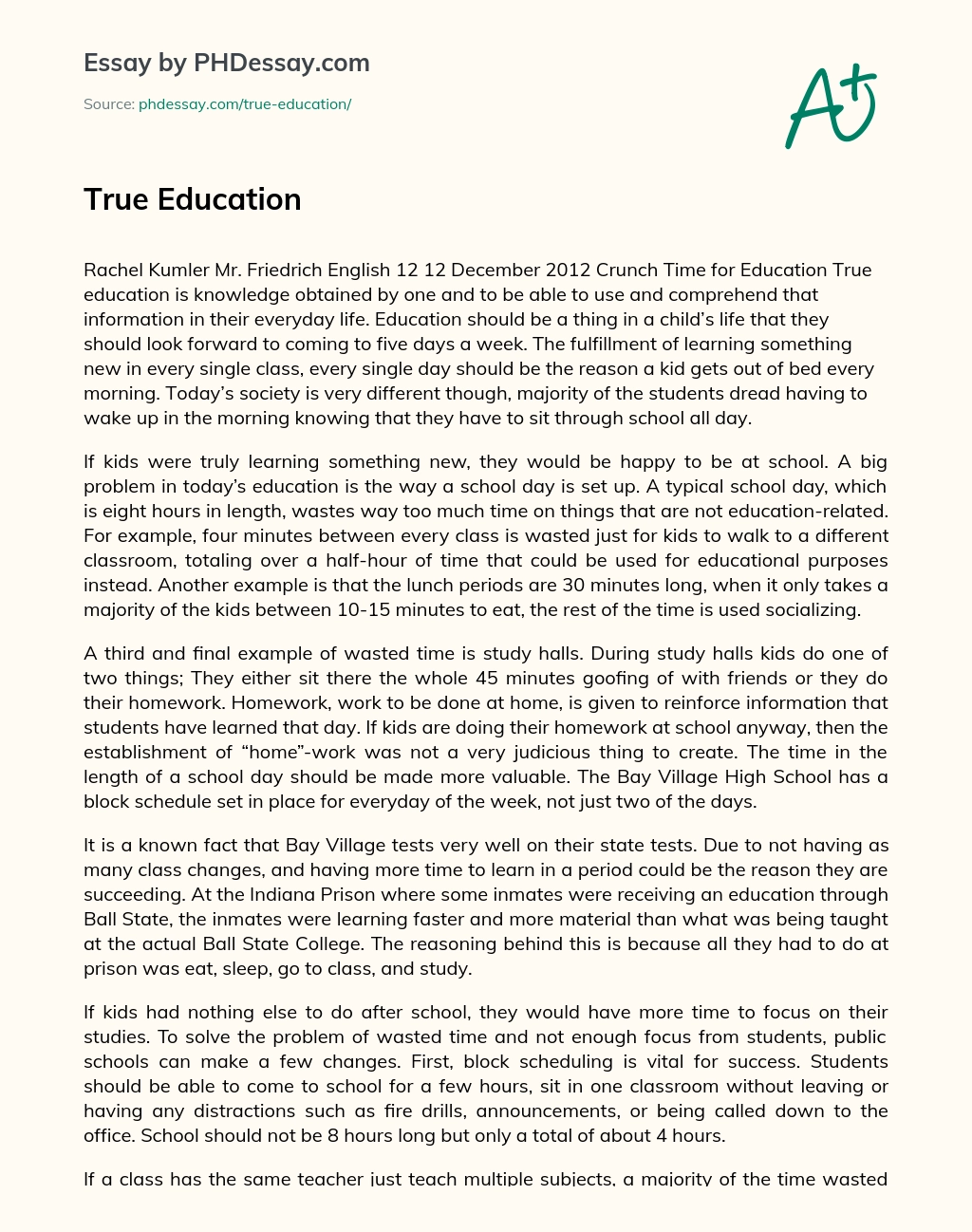 True Education essay
