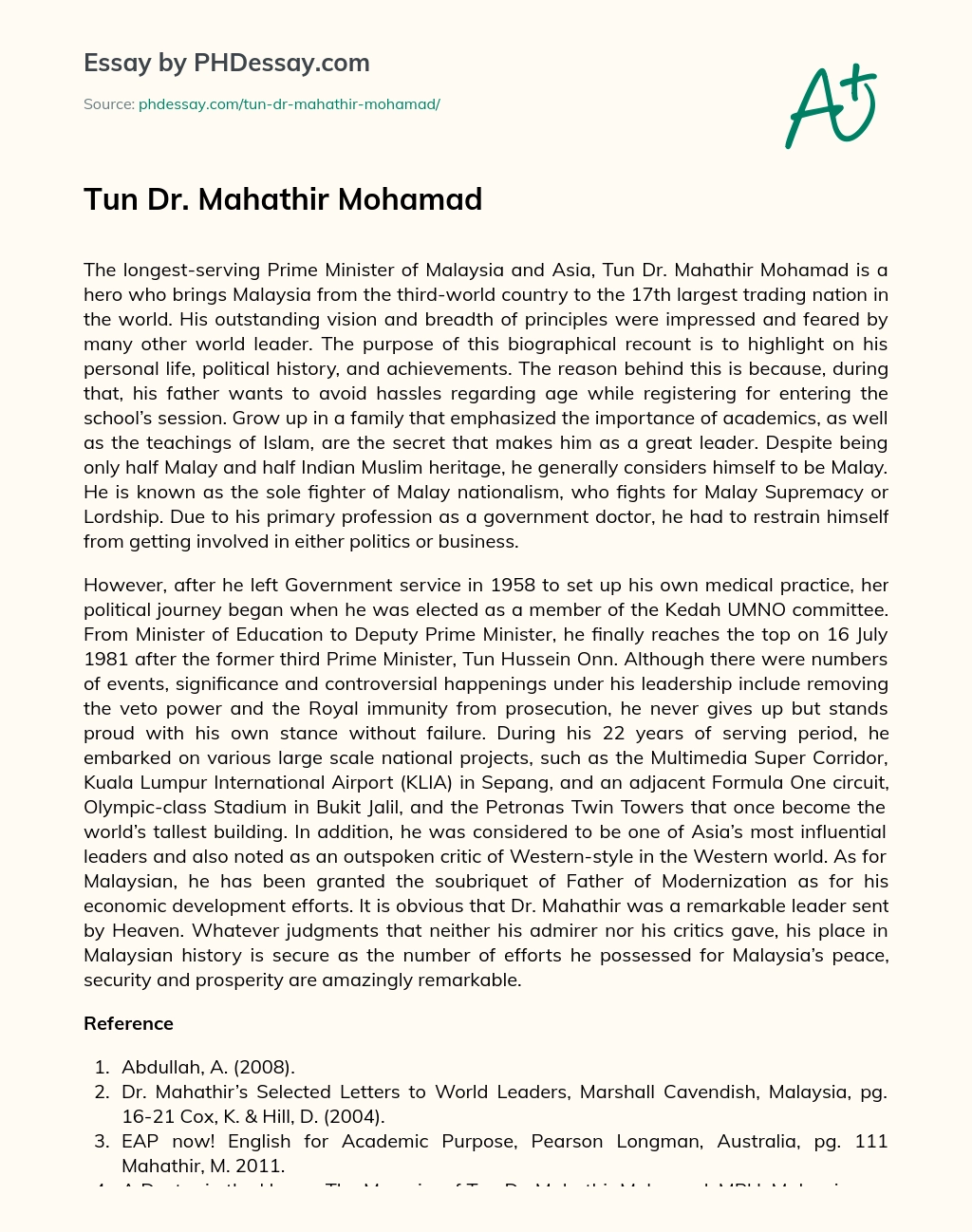 Tun Dr. Mahathir Mohamad essay