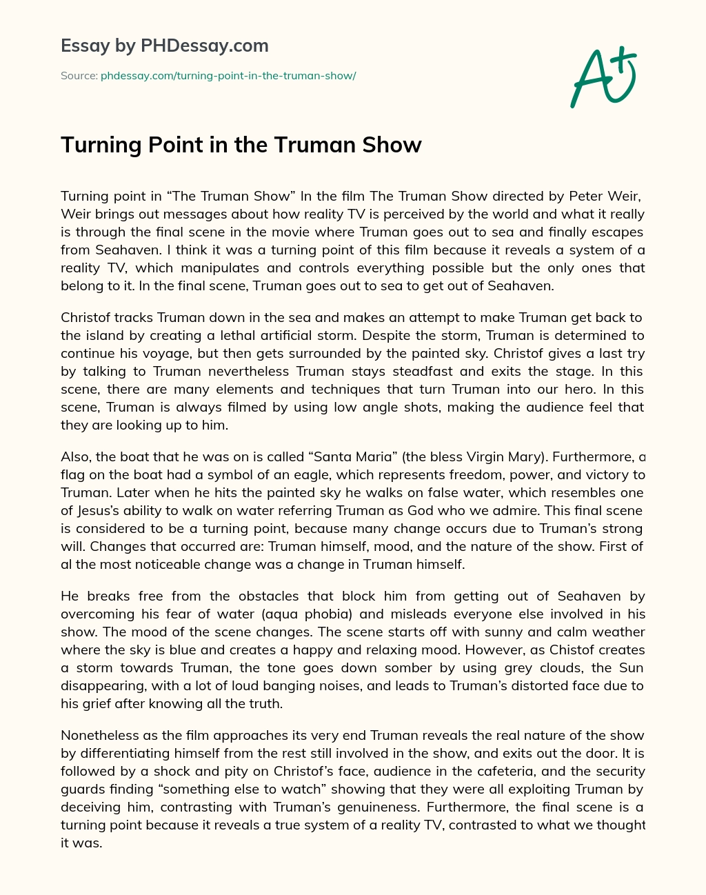 Turning Point in the Truman Show essay