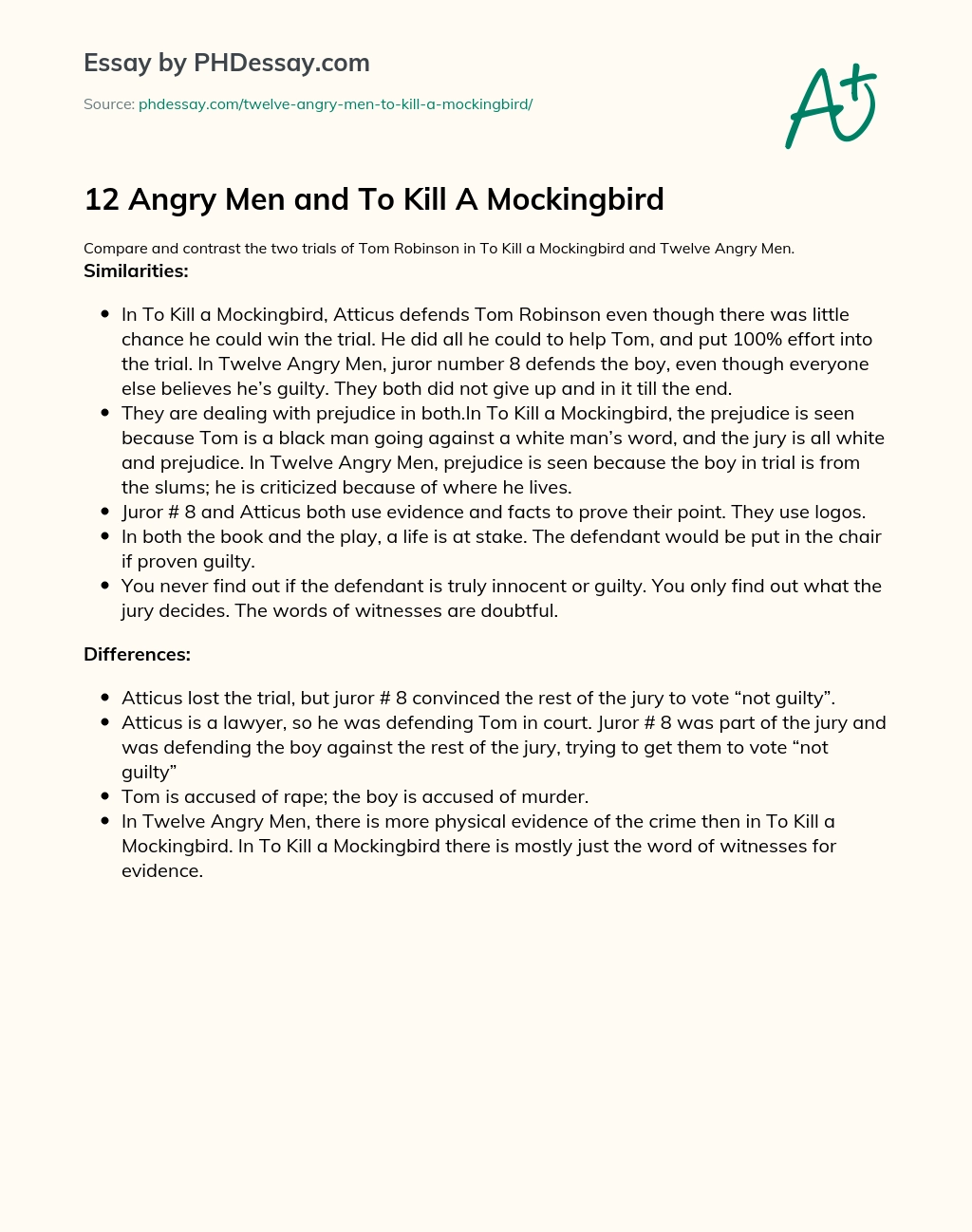12 Angry Men and To Kill A Mockingbird essay