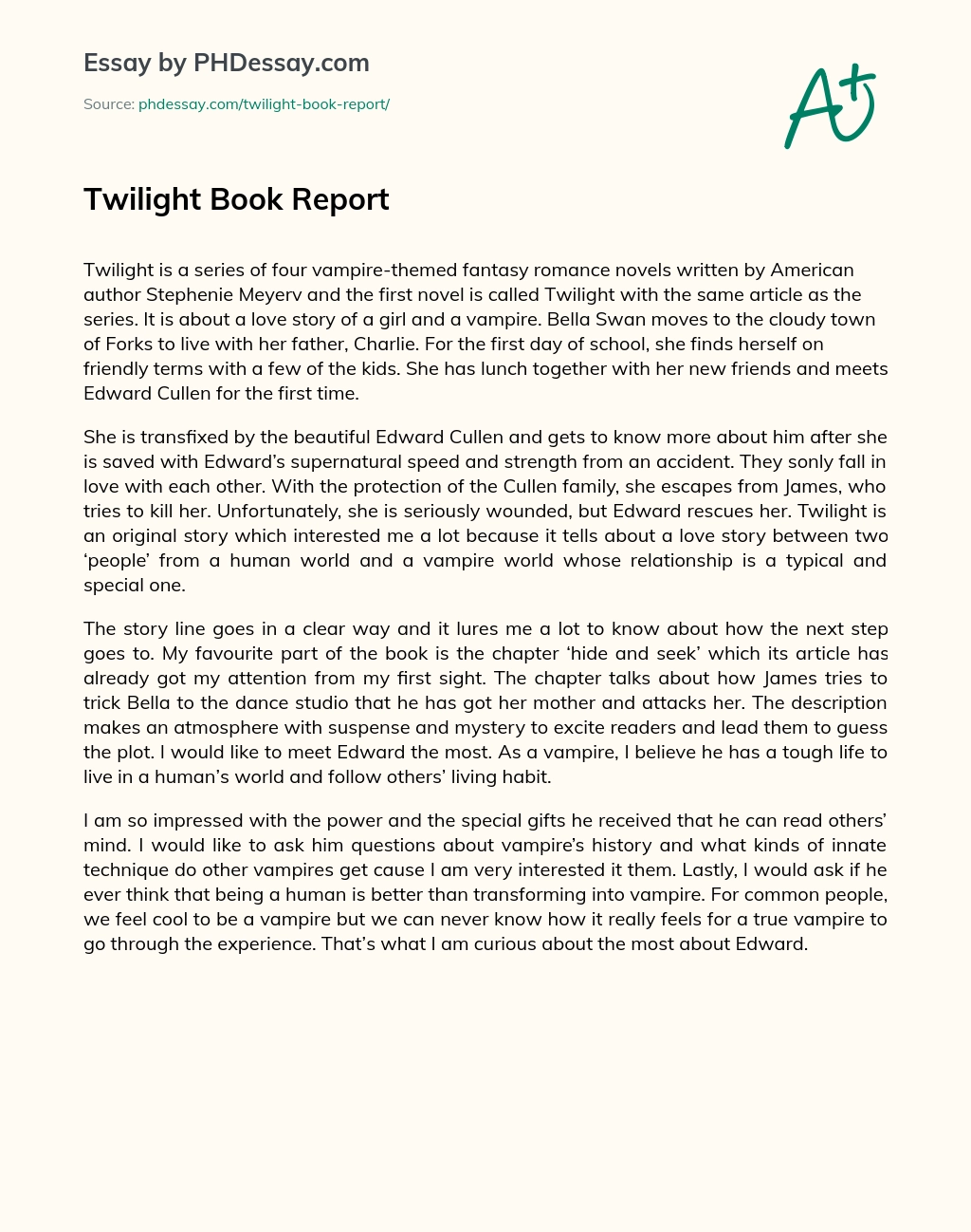 Twilight Book Report essay