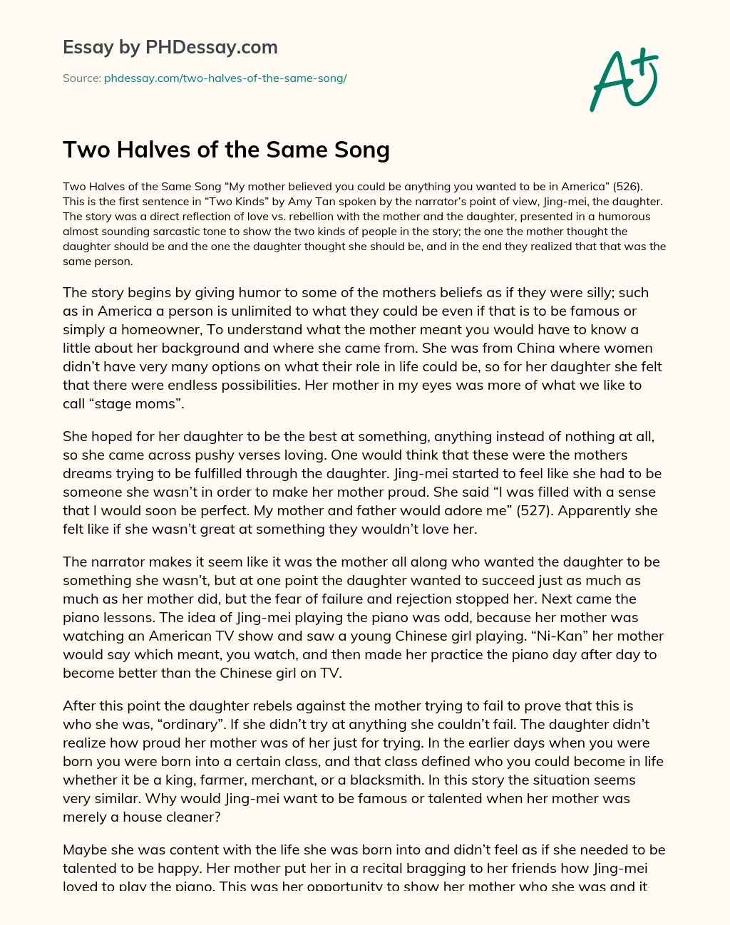 Two Halves of the Same Song essay