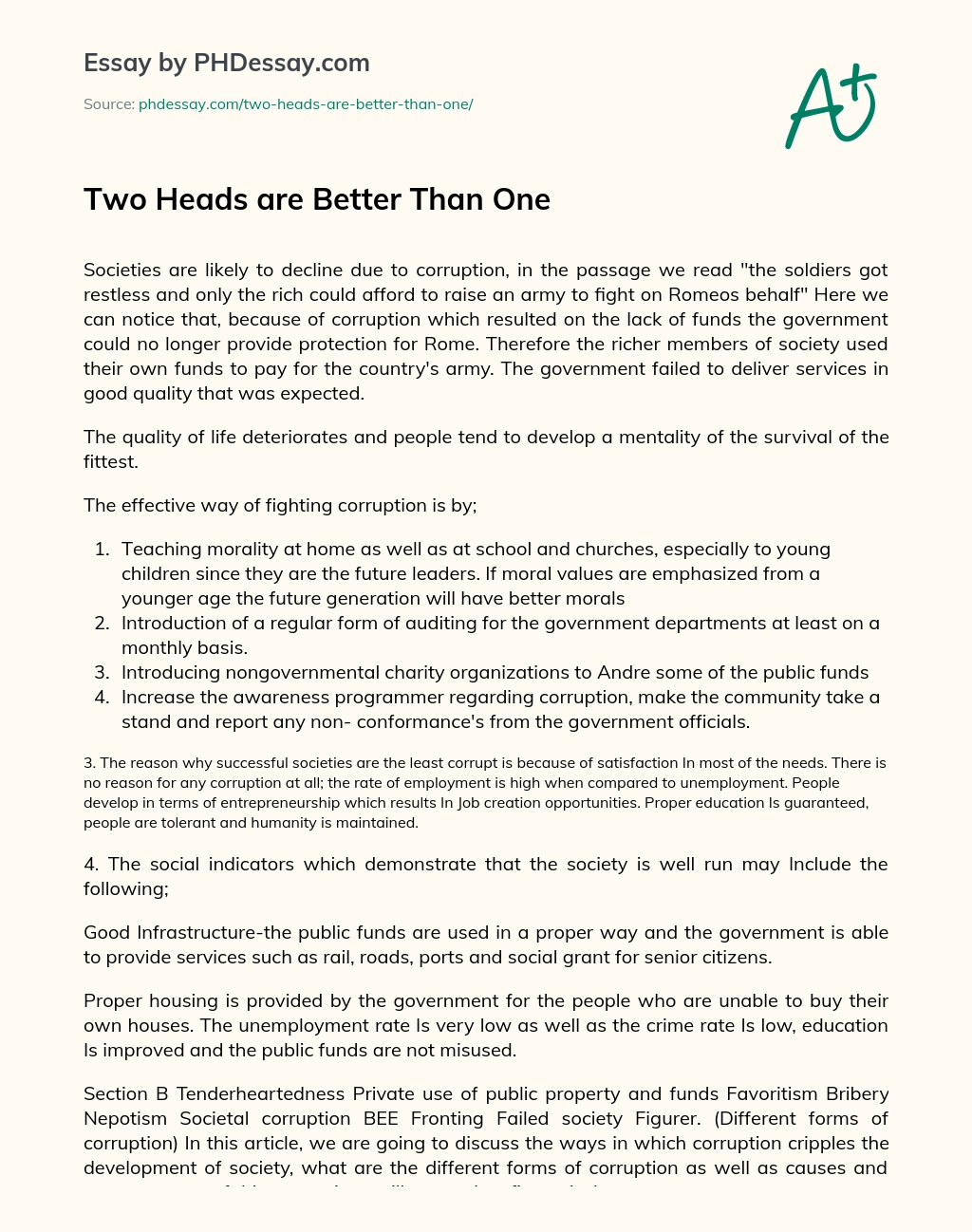 Two Heads are Better Than One essay