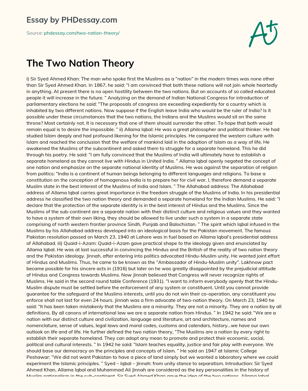 essay on two nation theory