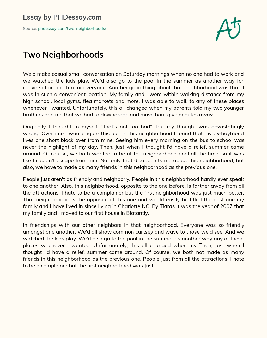 Two Neighborhoods essay