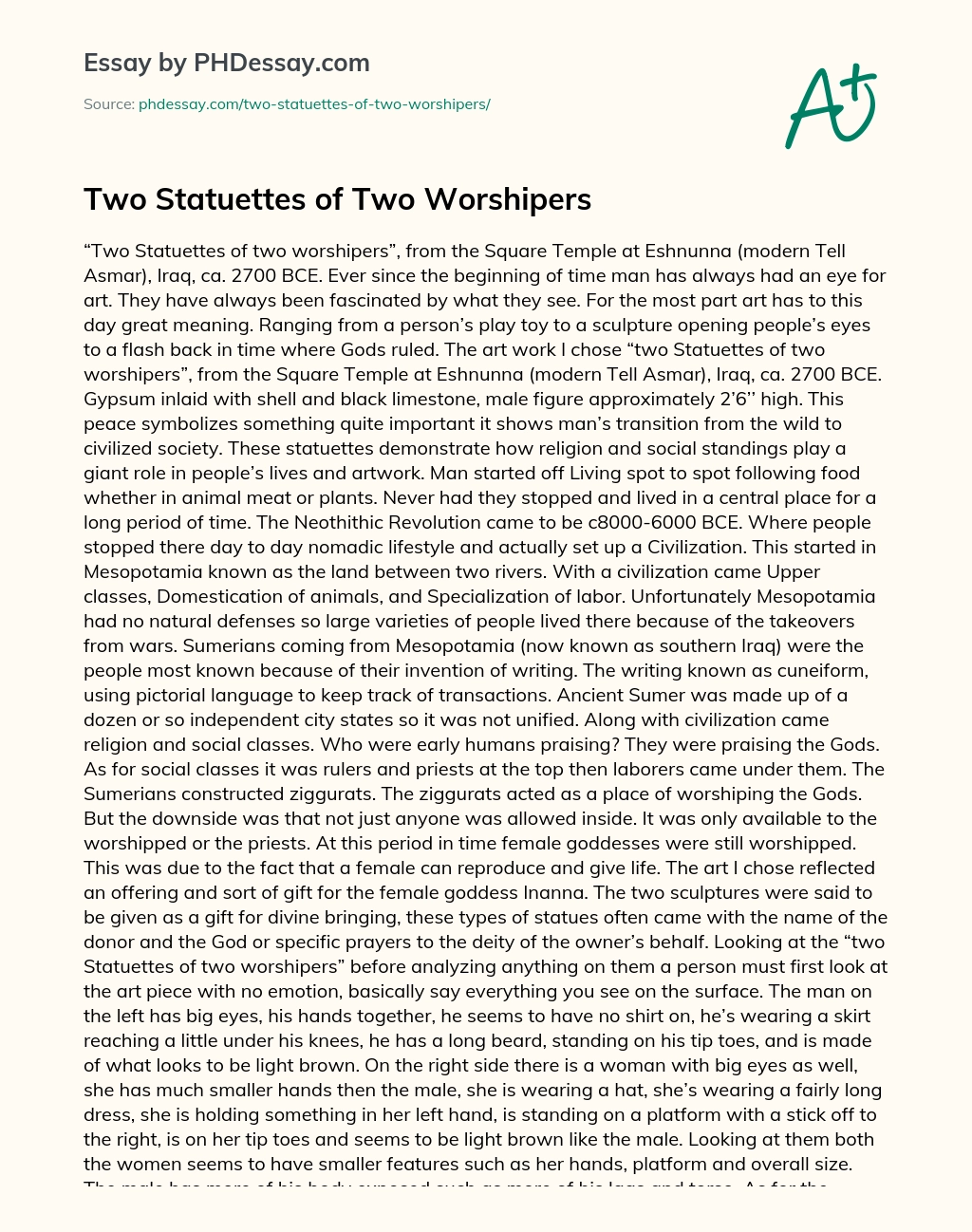 Two Statuettes of Two Worshipers essay