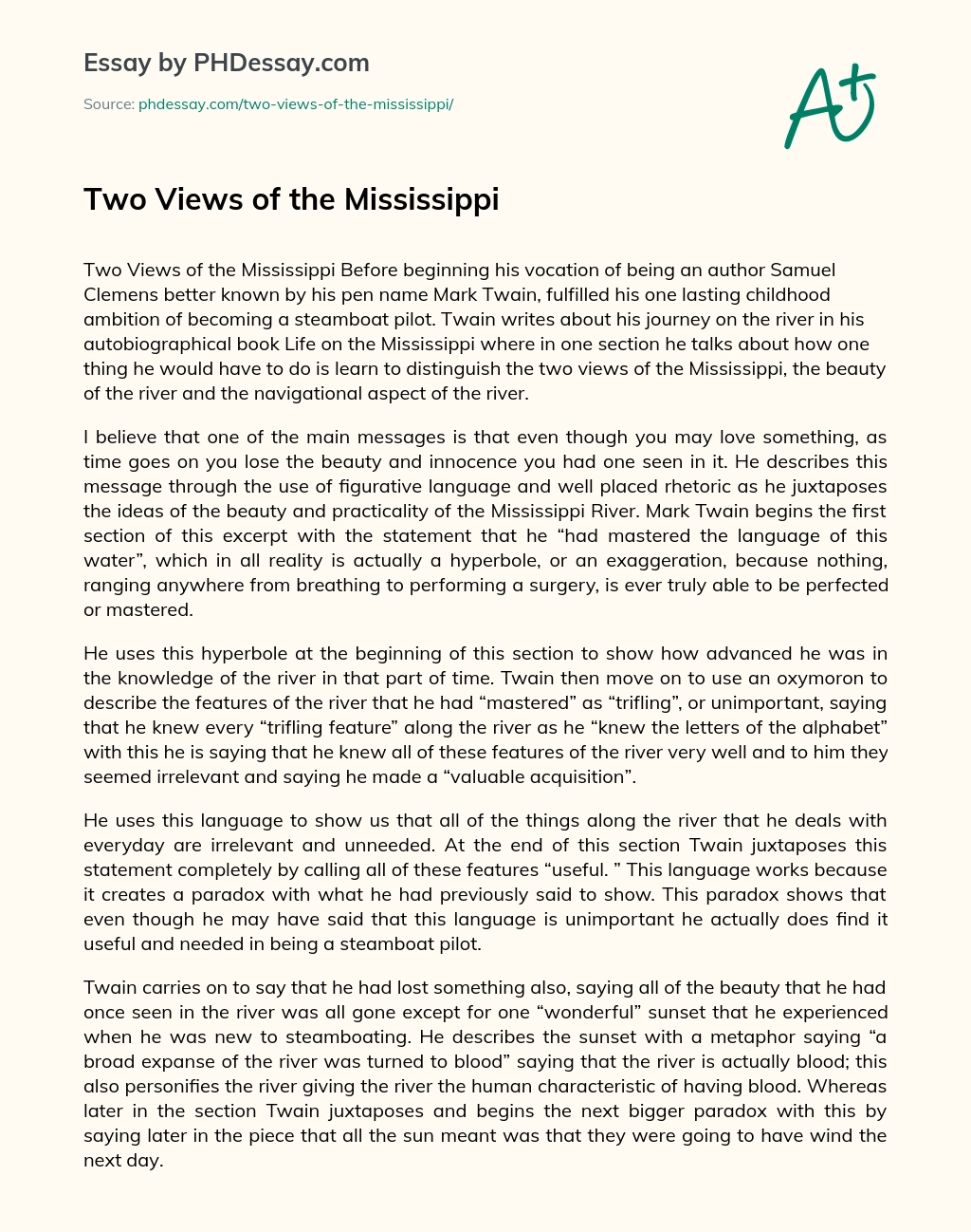 Two Views of the Mississippi essay