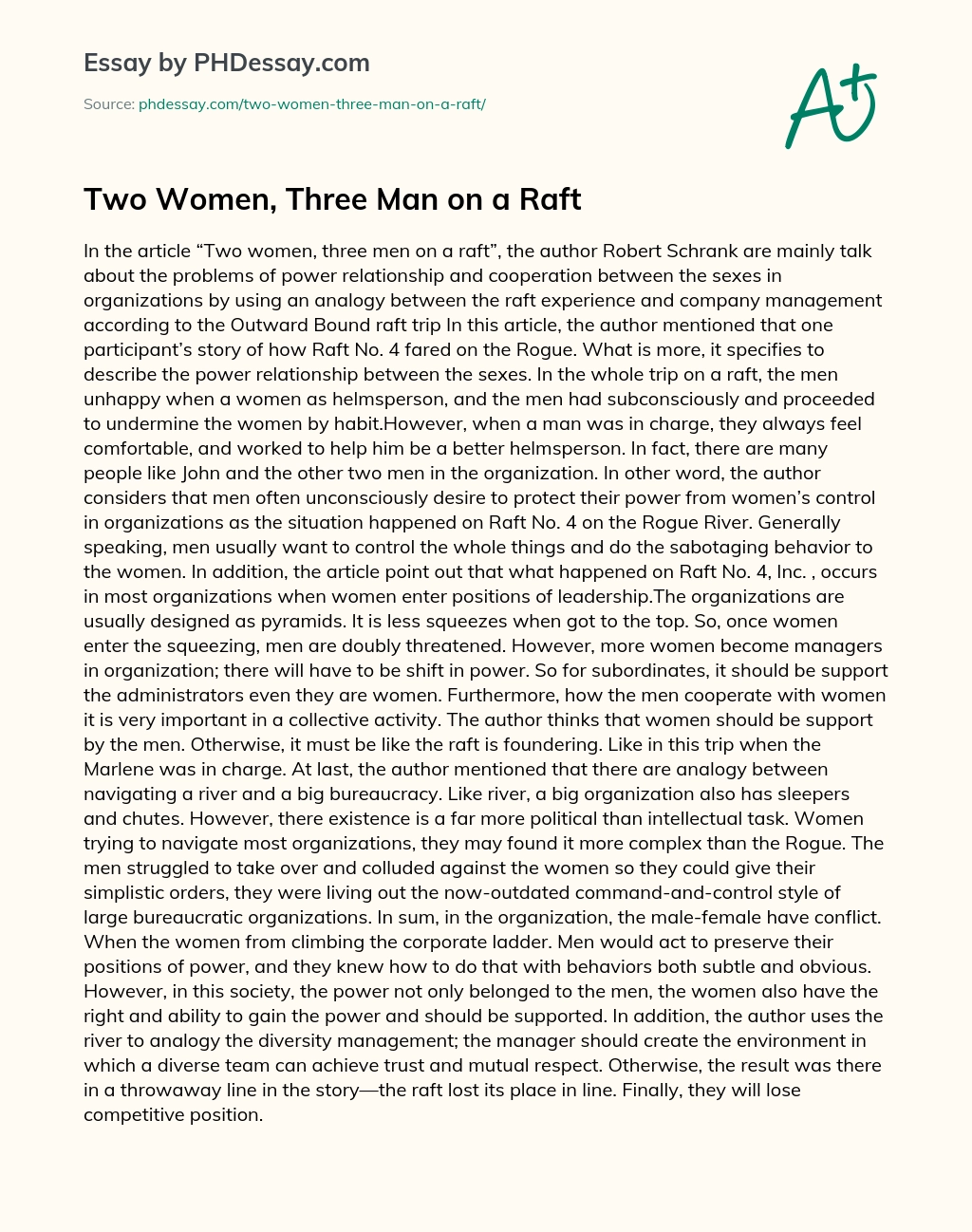 Two Women, Three Man on a Raft essay