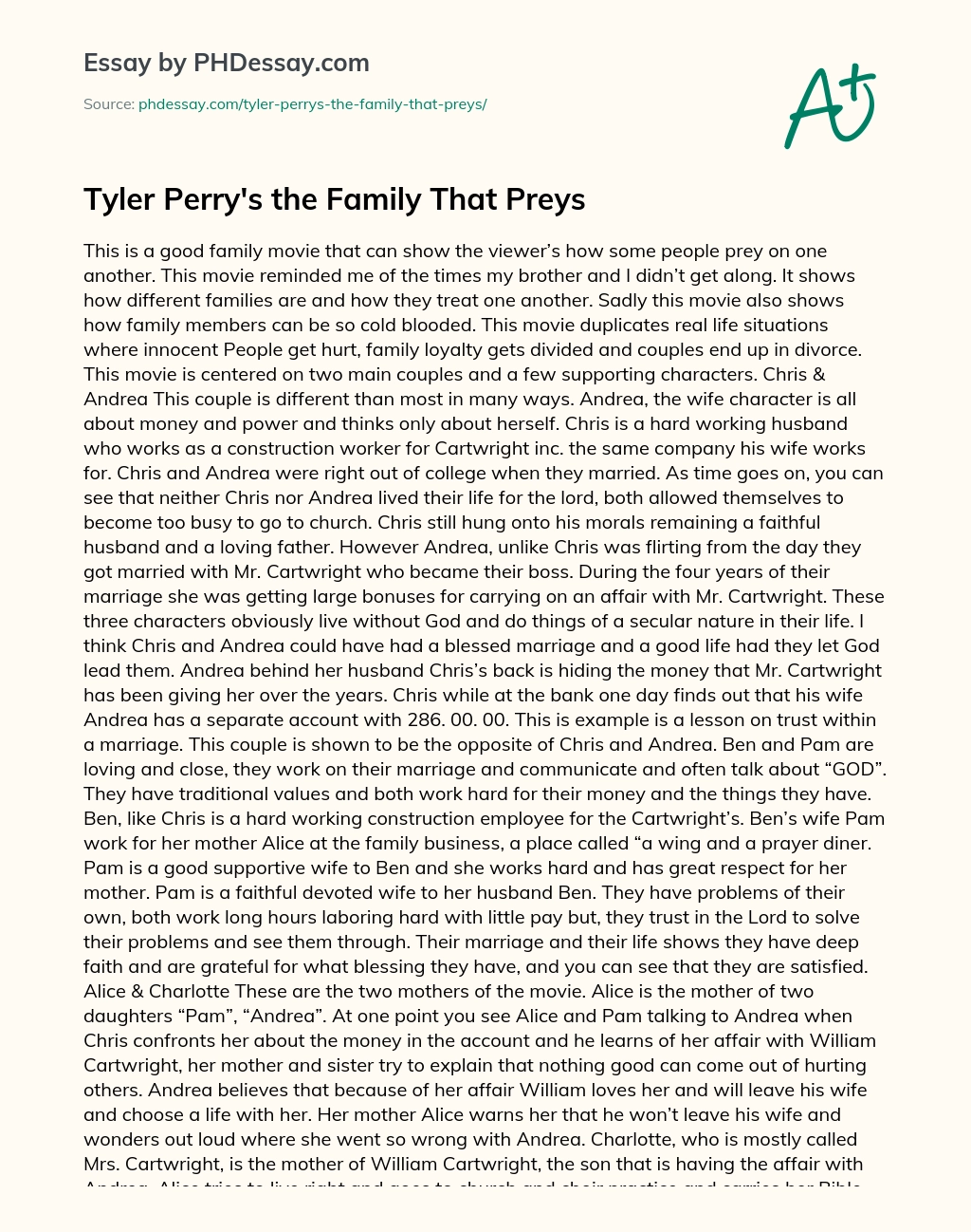Tyler Perry’s the Family That Preys essay
