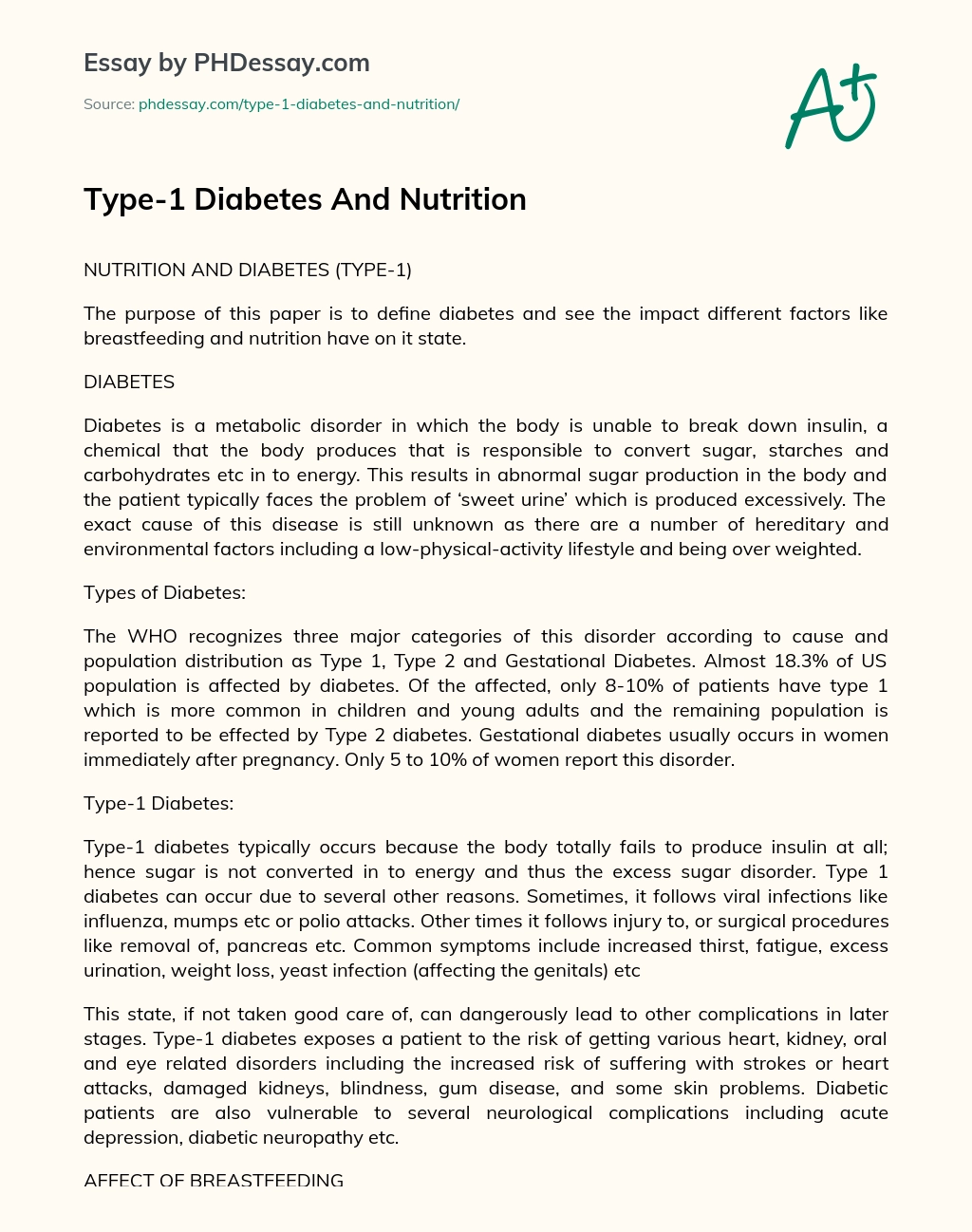 Type-1 Diabetes And Nutrition essay