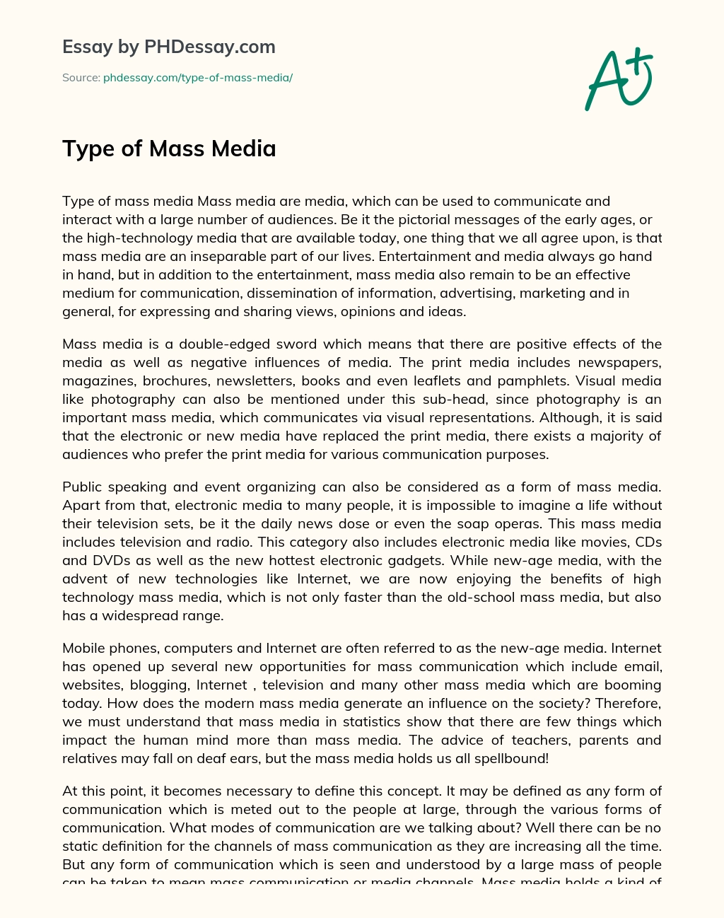 Type of Mass Media essay