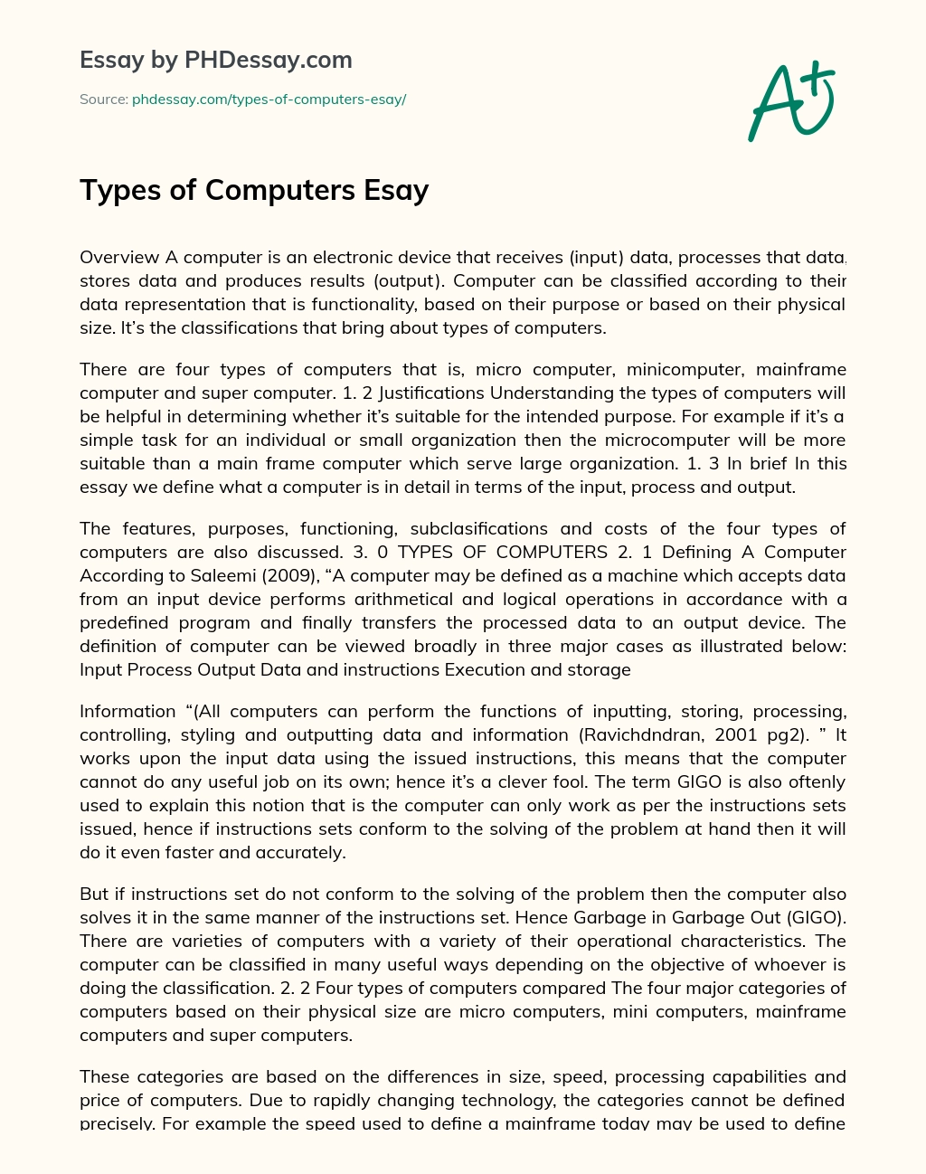Types of Computers Esay essay