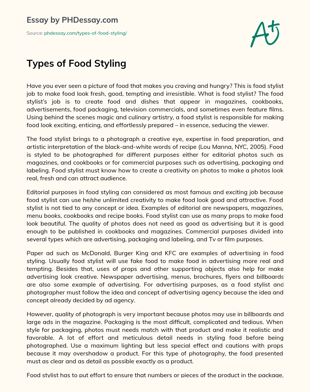 Types of Food Styling essay